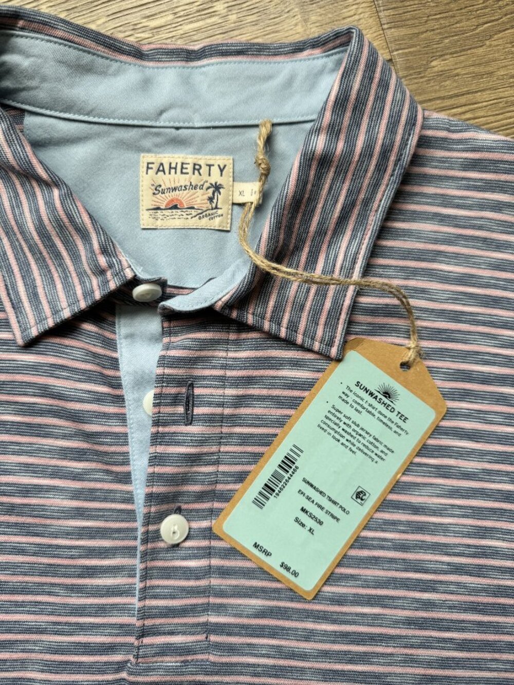 NWT Faherty Sunwashed Polo Shirt Sea Fire Stripe XL Mens Coastal Resort